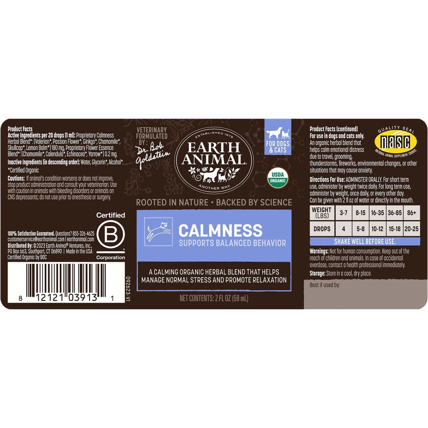 Earth Animal Natural Remedies Calmness Liquid Homeopathic Calming Supplement For Dogs & Cats, 2-oz Bottle 3 Earth Animal Natural Remedies Calmness Liquid Homeopathic Calming Supplement For Dogs & Cats, 2-oz Bottle - Image 3