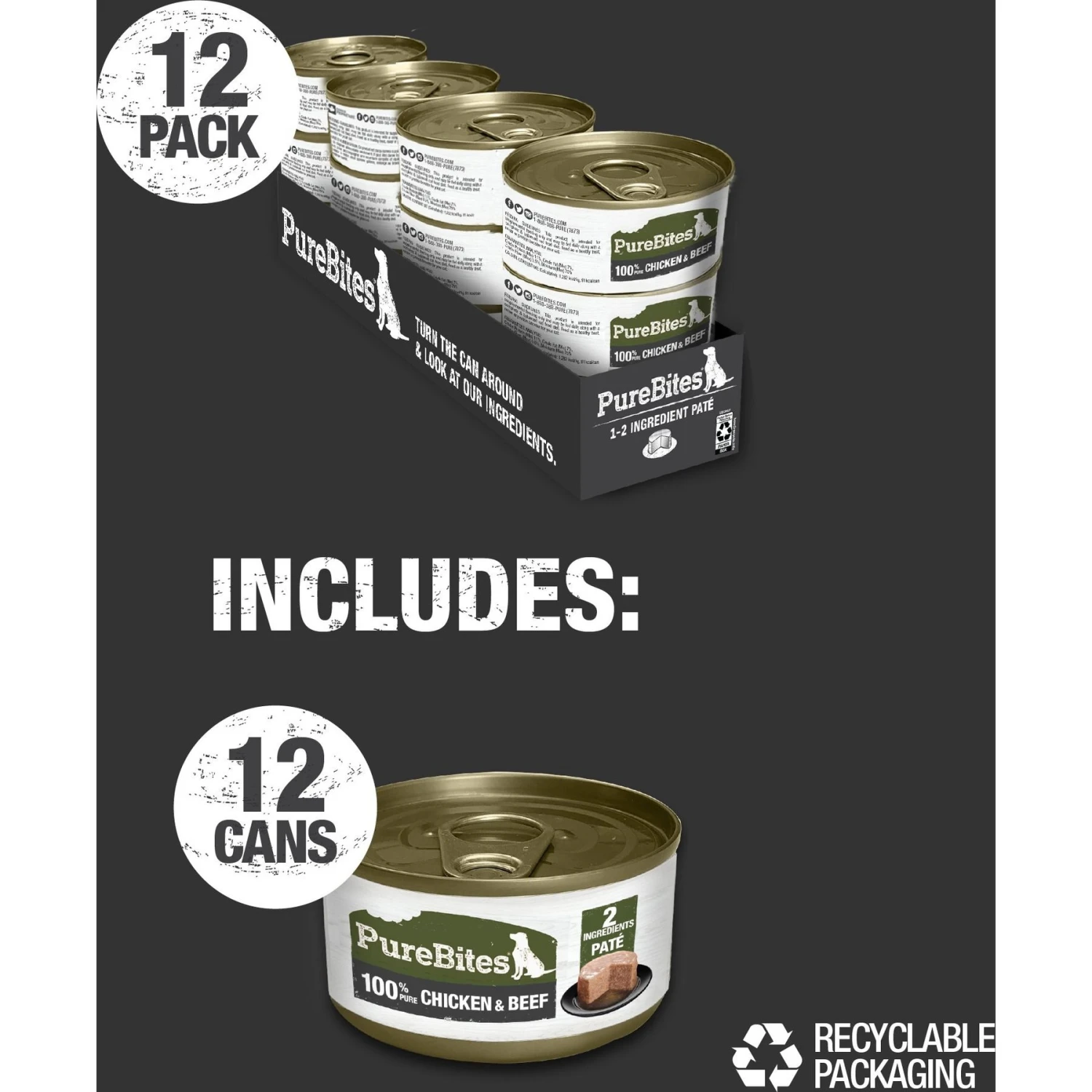 PureBites 100% Pure Chicken & Beef Paté Dog Food Toppings, 2.5-oz Can, 12 Count 6 PureBites 100% Pure Chicken & Beef Paté Dog Food Toppings, 2.5-oz Can, 12 Count - Image 6