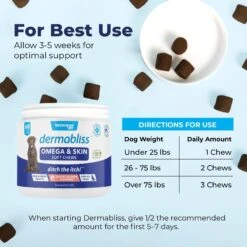 Vetnique Labs Dermabliss Omega & Skin Salmon Flavored Soft Chew Skin & Coat Supplement For Dogs -Pet Wellness 358579 PT4. AC SS1800 V1698091920