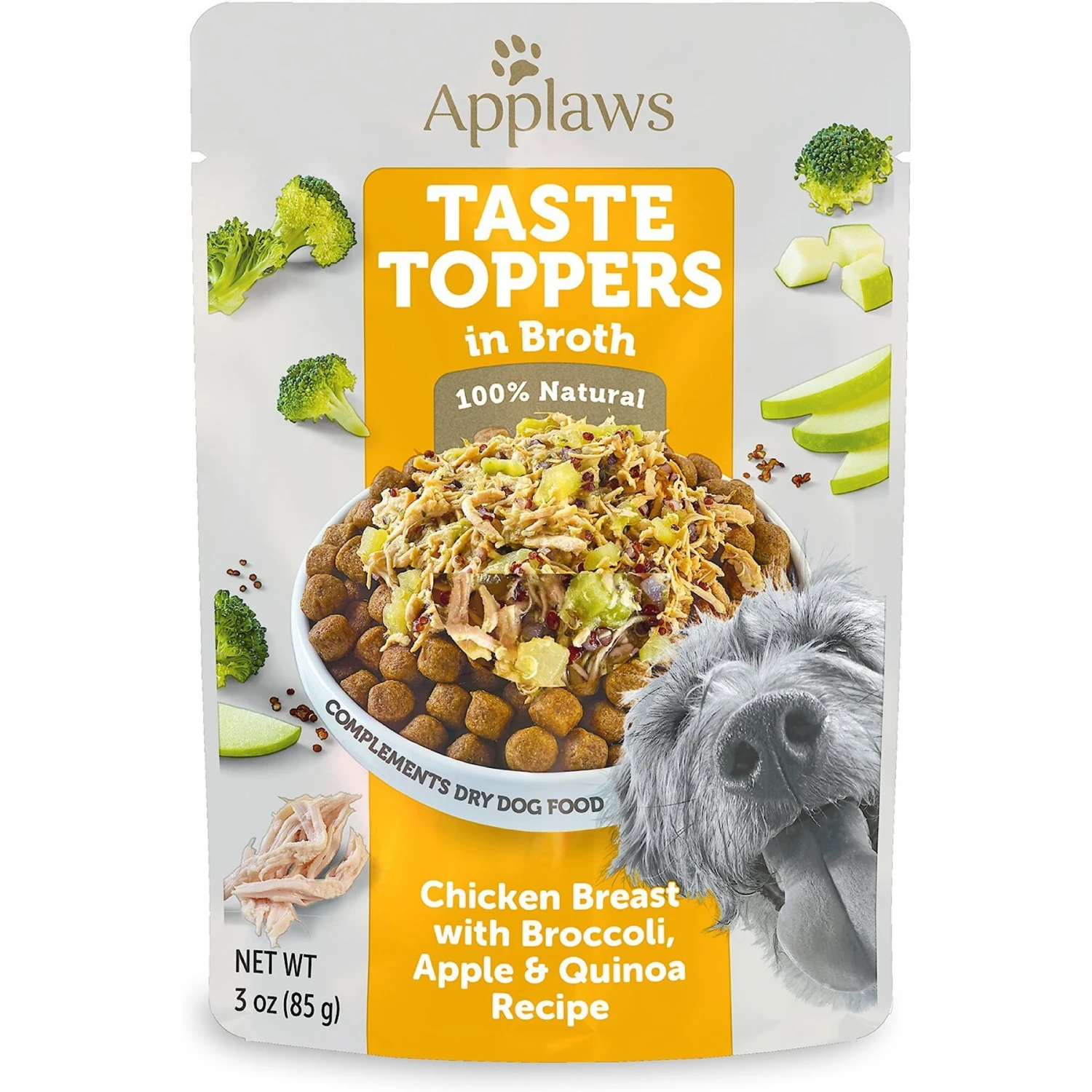 Applaws Taste Toppers Chicken, Broccoli, Apple & Quinoa In Broth Wet Dog Food Topper, 3-oz Pouch 1 Applaws Taste Toppers Chicken, Broccoli, Apple & Quinoa In Broth Wet Dog Food Topper, 3-oz Pouch
