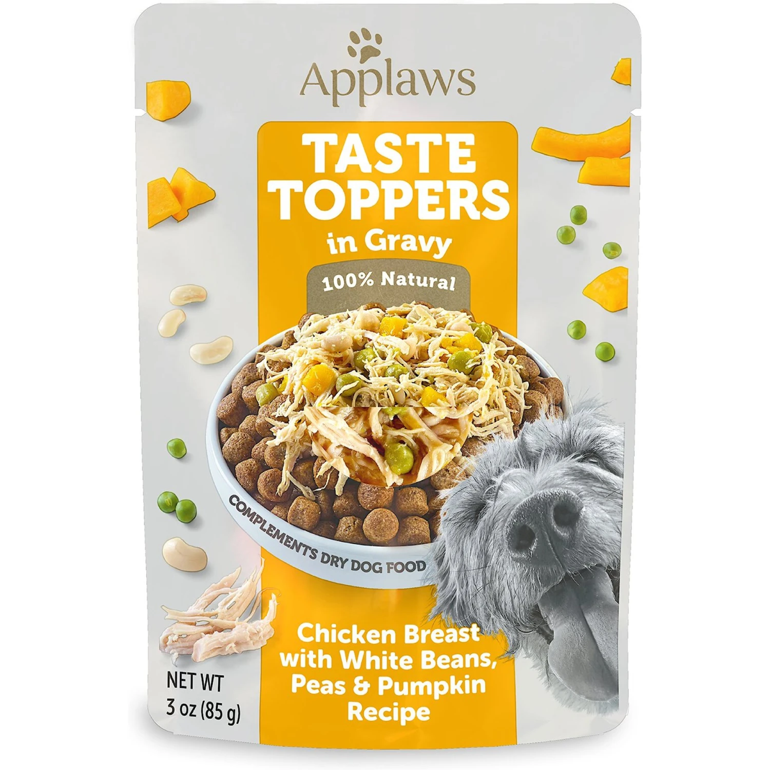 Applaws Taste Toppers Chicken, Peas, Pumpkin & White Beans In Gravy Wet Dog Food Topper, 3-oz Pouch 1 Applaws Taste Toppers Chicken, Peas, Pumpkin & White Beans In Gravy Wet Dog Food Topper, 3-oz Pouch