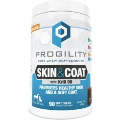 Nootie Progility Cheese Flavored Skin & Coat Cold Pressed Soft Chews With Icelandic Krill Oil For Adult Dogs, 90 Count