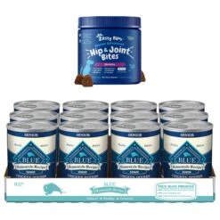 Zesty Paws Advanced Mobility Bites Chicken Flavored Soft Chews Glucosamine Hip & Joint Supplement For Senior Dogs & Blue Buffalo Homestyle Recipe Senior Chicken Dinner With Garden Vegetables Canned Dog Food