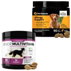 PetHonesty Duck Flavored Soft Chews Multivitamin For Senior Dogs & PetHonesty Allergy Support Salmon Flavored Soft Chews Supplement For Dogs