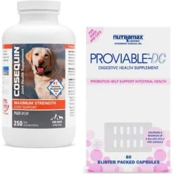 Nutramax Cosequin Hip & Joint Maximum Strength Plus MSM Chewable Tablets Joint Supplement For Dogs & Nutramax Proviable Probiotics & Prebiotics Capsules Digestive Supplement For Cats & Dogs