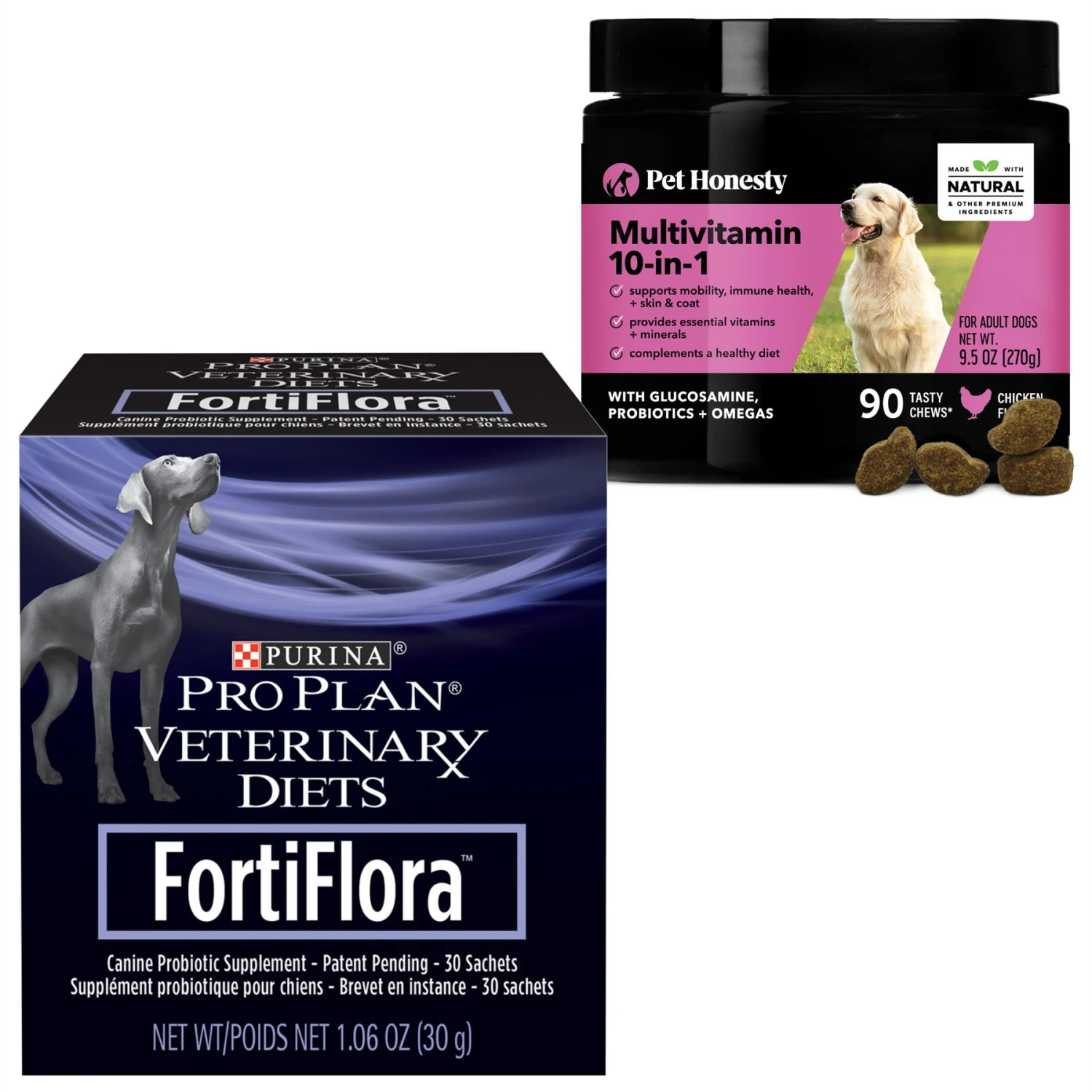 Purina Pro Plan Veterinary Diets FortiFlora Powder Digestive Supplement For Dogs & PetHonesty Multivitamin 10-in-1 Chicken Flavored Soft Chews Multivitamin For Dogs 1 Purina Pro Plan Veterinary Diets FortiFlora Powder Digestive Supplement For Dogs & PetHonesty Multivitamin 10-in-1 Chicken Flavored Soft Chews Multivitamin For Dogs