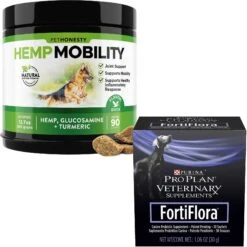 PetHonesty Hemp Hip + Joint Health Duck Flavored Soft Chews Joint Supplement For Dogs & Purina Pro Plan Veterinary Diets FortiFlora Powder Digestive Supplement For Dogs