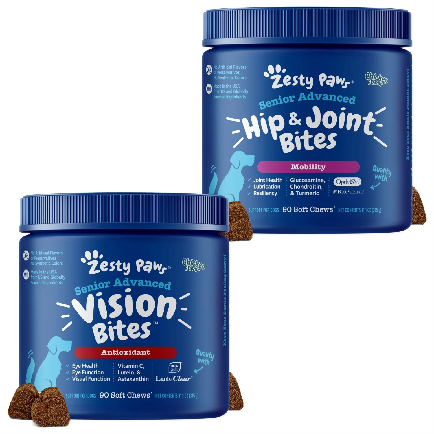 Zesty Paws Advanced Vision Bites Chicken Flavored Soft Chews Vision Supplement For Senior Dogs & Zesty Paws Advanced Mobility Bites Chicken Flavored Soft Chews Glucosamine Hip & Joint Supplement For Senior Dogs 1 Zesty Paws Advanced Vision Bites Chicken Flavored Soft Chews Vision Supplement For Senior Dogs & Zesty Paws Advanced Mobility Bites Chicken Flavored Soft Chews Glucosamine Hip & Joint Supplement For Senior Dogs