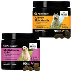 PetHonesty Allergy Skin Health Salmon Flavored Soft Chews Skin & Coat Supplement For Dogs & PetHonesty Multivitamin 10-in-1 Chicken Flavored Soft Chews Multivitamin For Dogs