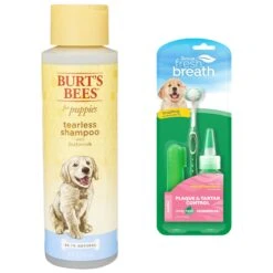 TropiClean Fresh Breath Oral Care Puppy Dental Kit & Burt's Bees Tearless Puppy Shampoo With Buttermilk For Dogs