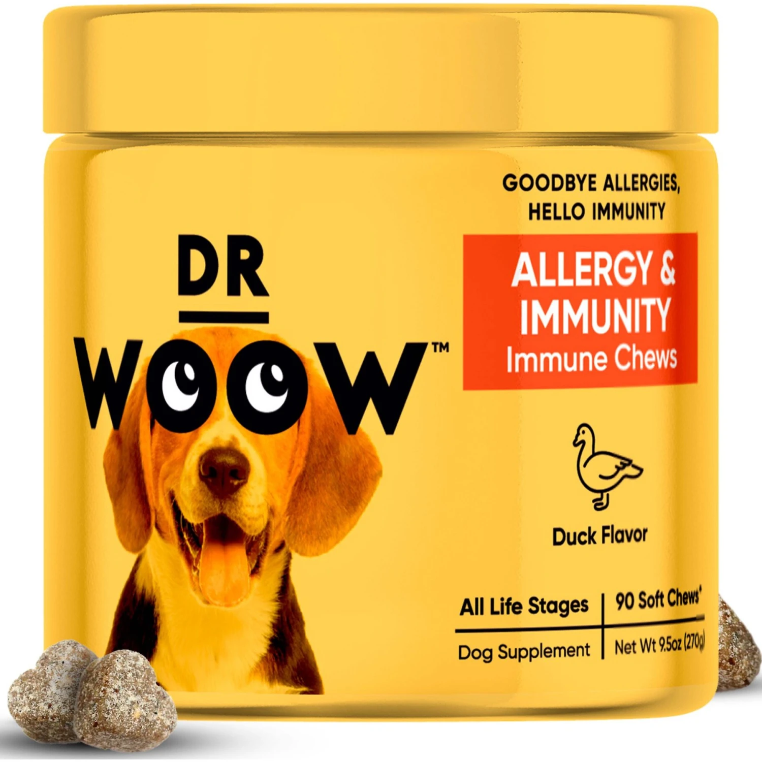 Dr Woow Duck Flavored Soft Chew Allergy & Immune Supplement For Dogs, 90 Count 1 Dr Woow Duck Flavored Soft Chew Allergy & Immune Supplement For Dogs, 90 Count