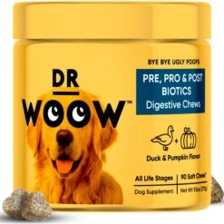 Dr Woow Pre, Pro & Post Biotics Duck & Pumpkin Flavor Soft Chew Digestion Supplement For Dogs, 90 Count