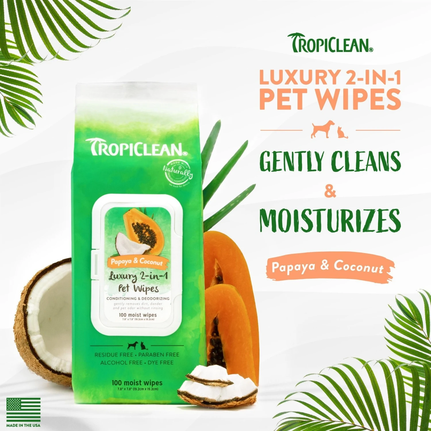 TropiClean Papaya & Coconut Luxury 2-in-1 Pet Wipes 3 TropiClean Papaya & Coconut Luxury 2-in-1 Pet Wipes - Image 3