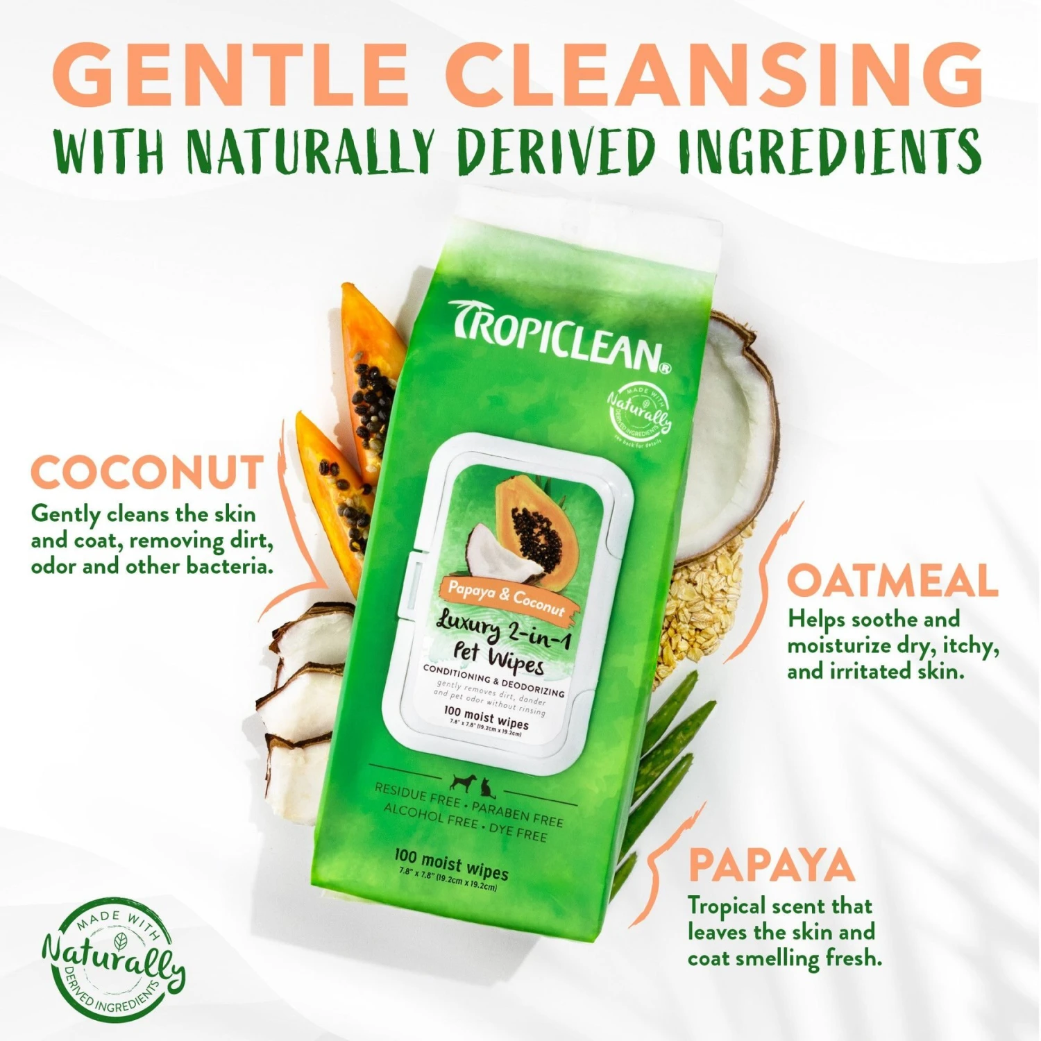 TropiClean Papaya & Coconut Luxury 2-in-1 Pet Wipes 4 TropiClean Papaya & Coconut Luxury 2-in-1 Pet Wipes - Image 4