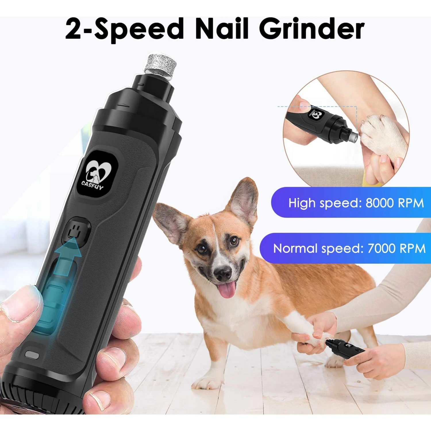 Casfuy 2 LED Light Grooming Dog & Cat Paw Nail Grinder 6 Casfuy 2 LED Light Grooming Dog & Cat Paw Nail Grinder - Image 6