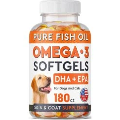 StrellaLab DHA + EPA Omega-3 Fish Oil Softgels Dog Skin & Coat Supplement, 180 Count