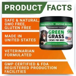 StrellaLab Green Grass Digestion & Urinary Health Chews Dog Supplement, 120 Count -Pet Wellness 372326 PT6. AC SS1800 V1647637344