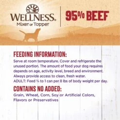 Wellness Ninety-Five Percent Beef Grain-Free Canned Dog Food Topper -Pet Wellness 49195 PT5. AC SS1800 V1657657679