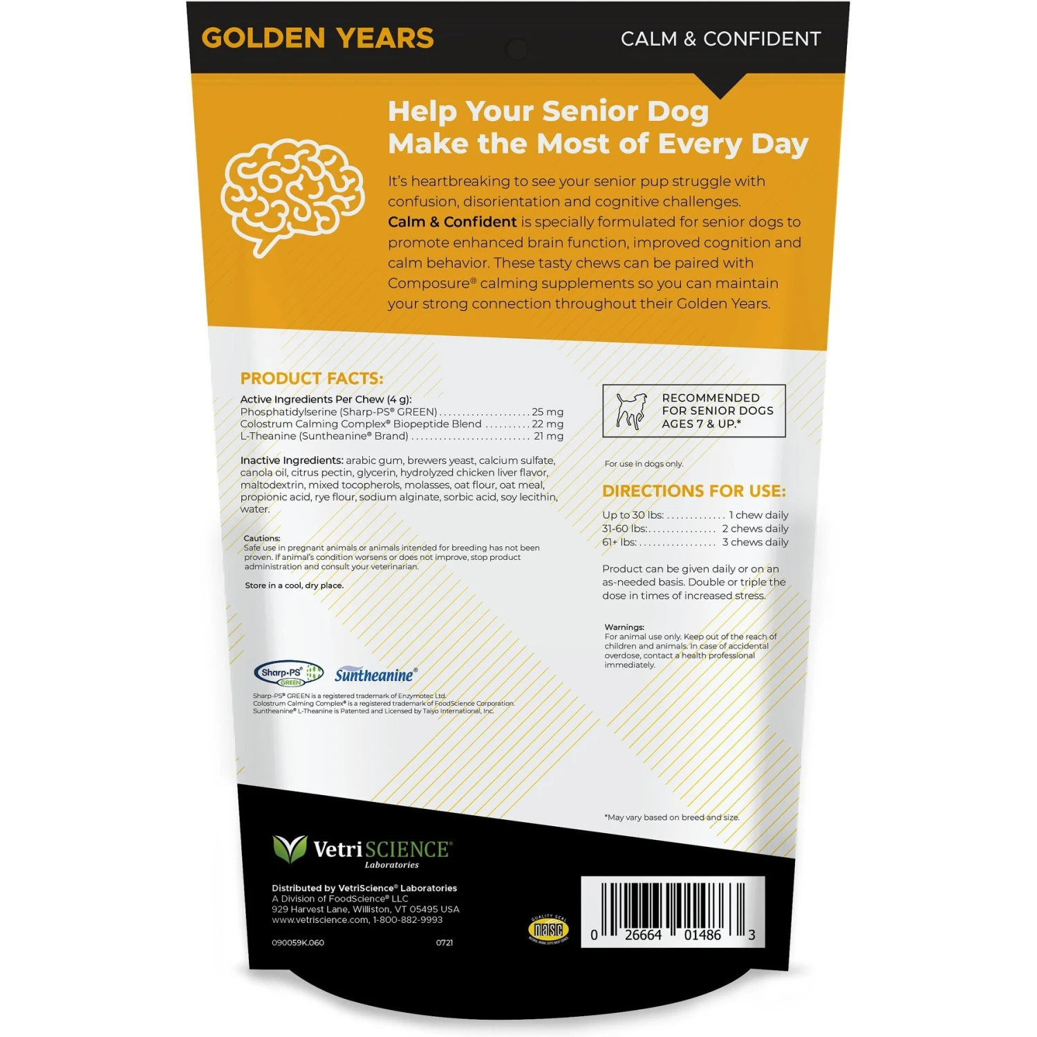 VetriScience Golden Years Chicken Flavor Calm & Confident Behavior Support Chew Supplement For Senior Dogs, 60 Count 2 VetriScience Golden Years Chicken Flavor Calm & Confident Behavior Support Chew Supplement For Senior Dogs, 60 Count - Image 2