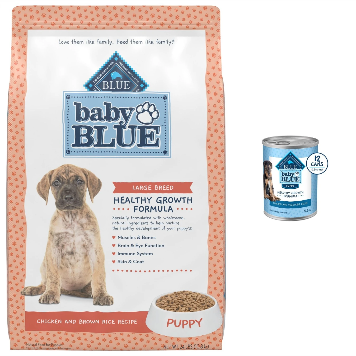 Blue Buffalo Baby Blue Large Breed Healthy Growth Formula Natural Chicken & Brown Rice Recipe Puppy Dry Food, 24-lb Bag & Blue Buffalo Baby Blue Healthy Growth Formula Natural Chicken & Vegetable Recipe Puppy Wet Food, 12.5-oz Cans, Case Of 12 1 Blue Buffalo Baby Blue Large Breed Healthy Growth Formula Natural Chicken & Brown Rice Recipe Puppy Dry Food, 24-lb Bag & Blue Buffalo Baby Blue Healthy Growth Formula Natural Chicken & Vegetable Recipe Puppy Wet Food, 12.5-oz Cans, Case Of 12