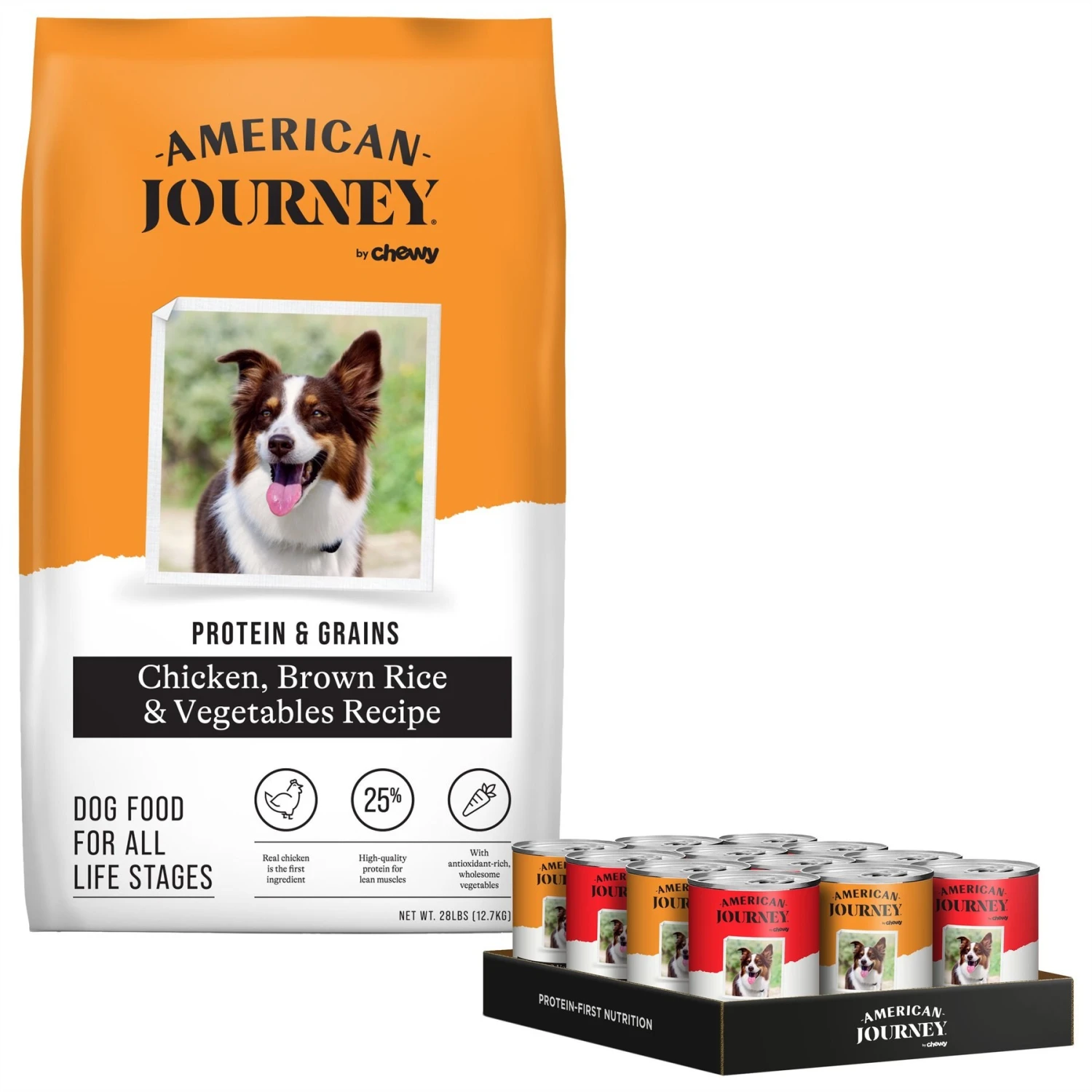 American Journey Poultry & Beef Variety Pack Canned Dog Food, 12.5-oz, Case Of 12 & American Journey Protein & Grains Chicken, Brown Rice & Vegetables Recipe Dry Dog Food 1 American Journey Poultry & Beef Variety Pack Canned Dog Food, 12.5-oz, Case Of 12 & American Journey Protein & Grains Chicken, Brown Rice & Vegetables Recipe Dry Dog Food