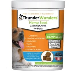 ThunderShirt Classic Anxiety & Calming Vest For Dogs, Heather Grey & ThunderWunders Hemp Calming Dog Chews -Pet Wellness 520886 PT5. AC SS1800 V1650099991