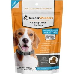 ThunderShirt Classic Anxiety & Calming Vest For Dogs, Heather Grey & ThunderWunders Melatonin Calming Dog Chews -Pet Wellness 520910 PT5. AC SS1800 V1650094325
