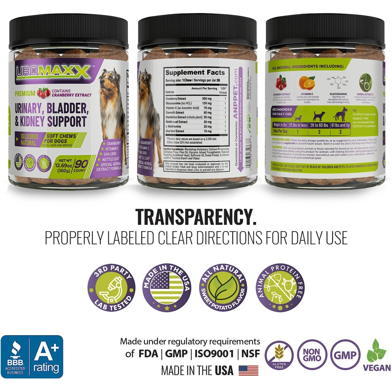 Animal Nutritional Products UroMAXX Chews Urinary Kidney & Bladder Formula Dog Supplement, 90 Count 6 Animal Nutritional Products UroMAXX Chews Urinary Kidney & Bladder Formula Dog Supplement, 90 Count - Image 6