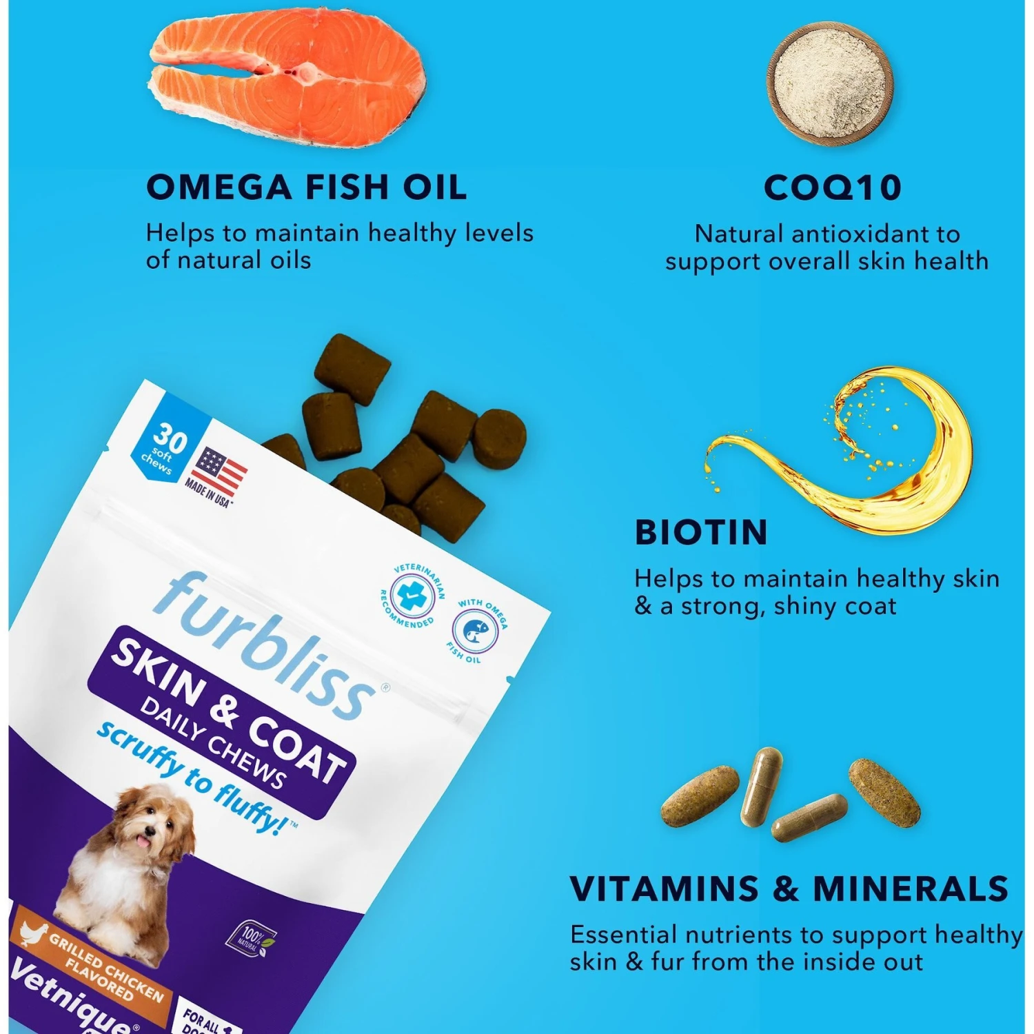 Vetnique Labs Furbliss Skin & Coat Daily Omega Soft Grilled Chicken Dog Supplements 5 Vetnique Labs Furbliss Skin & Coat Daily Omega Soft Grilled Chicken Dog Supplements - Image 5