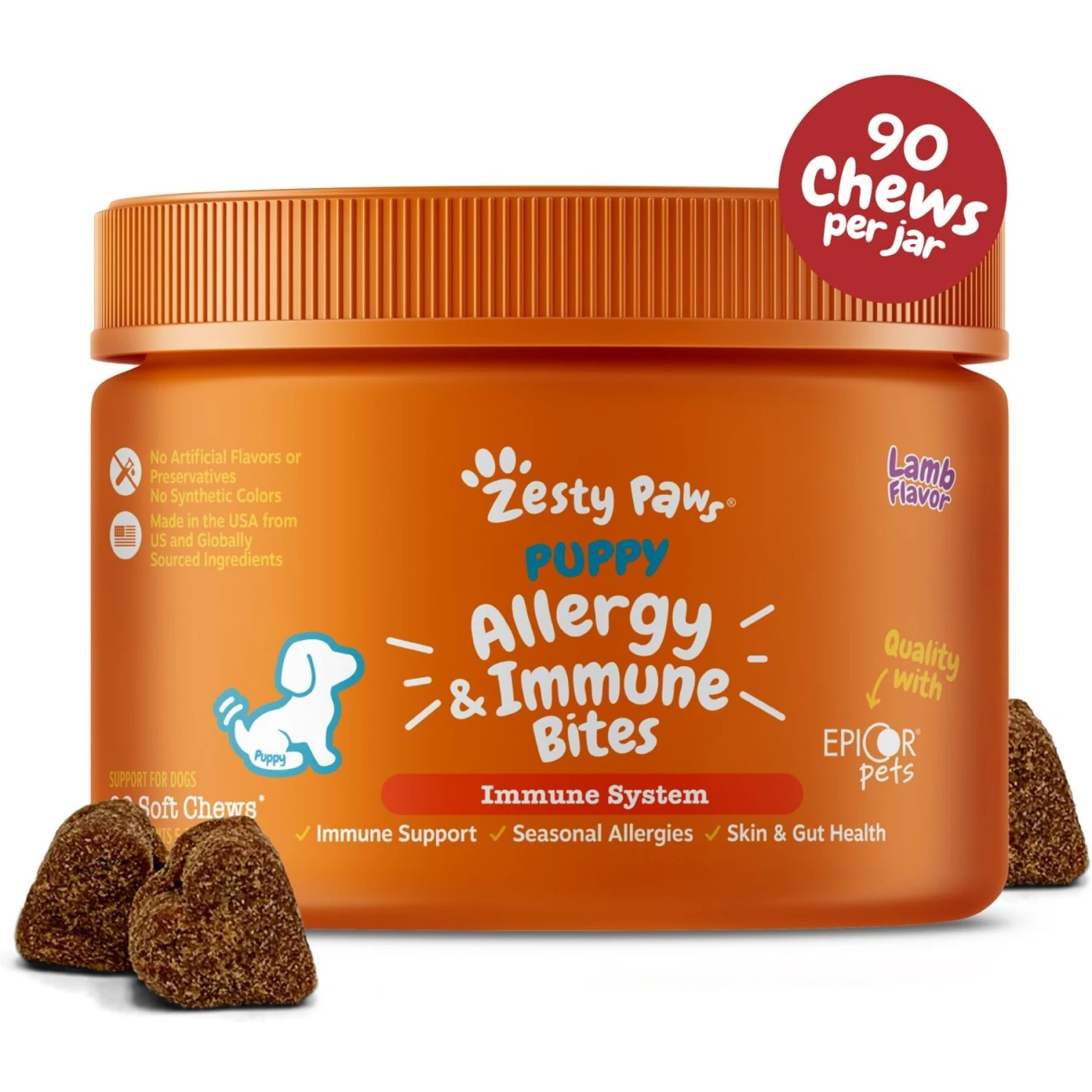 Zesty Paws Puppy Allergy & Immune Bites Lamb Flavor Soft Chews Allergies, Immune, & Gut Support Supplement For Dogs, 90 Count 1 Zesty Paws Puppy Allergy & Immune Bites Lamb Flavor Soft Chews Allergies, Immune, & Gut Support Supplement For Dogs, 90 Count