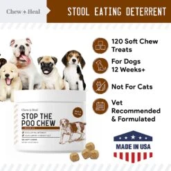 Chew + Heal Stop The Poo Soft Chew Coprophagia & Digestive Supplement For Dogs, 120 Count -Pet Wellness 537070 PT5. AC SS1800 V1652398303