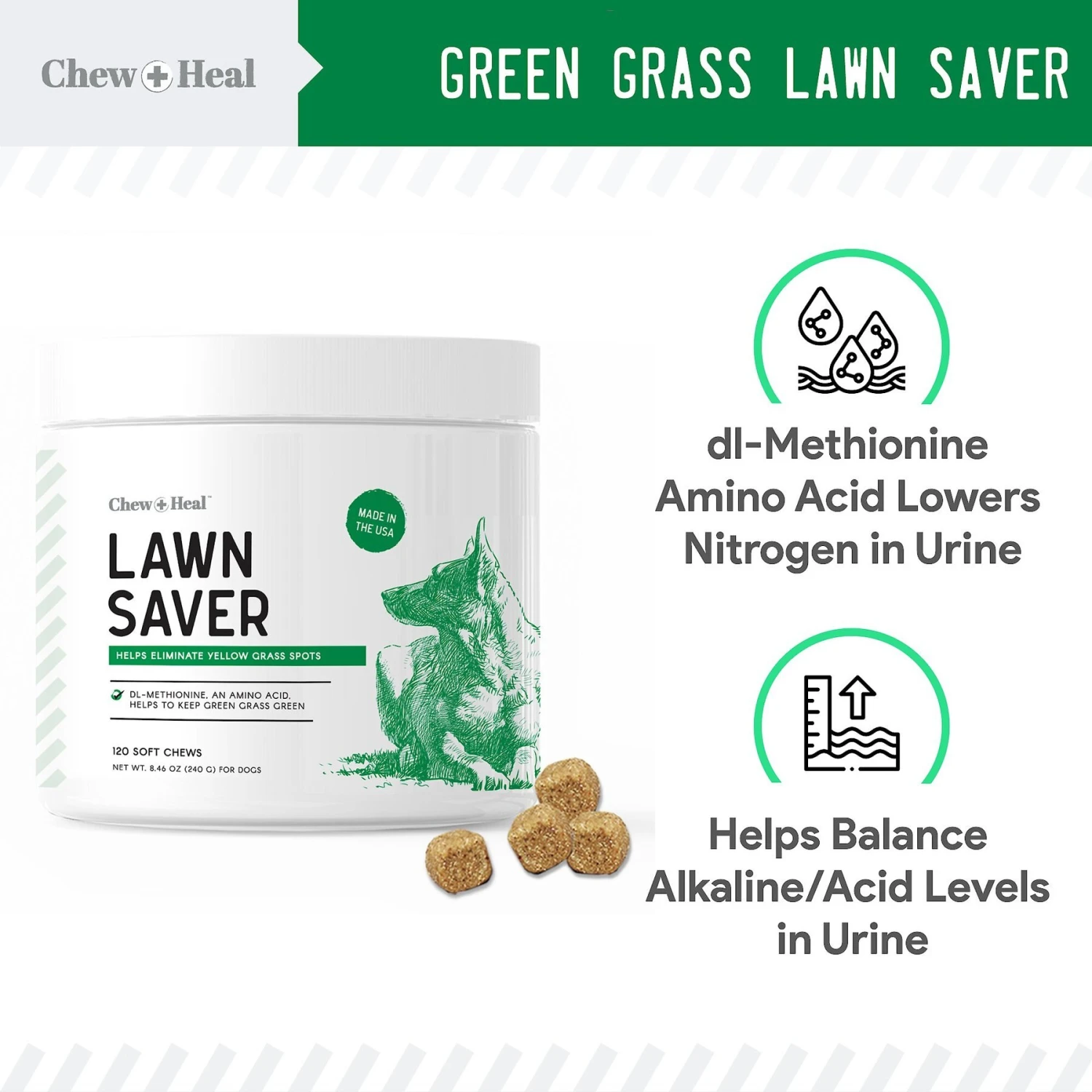 Chew + Heal Lawn Savor Soft Chew Lawn Protection Supplement For Dogs 3 Chew + Heal Lawn Savor Soft Chew Lawn Protection Supplement For Dogs - Image 3