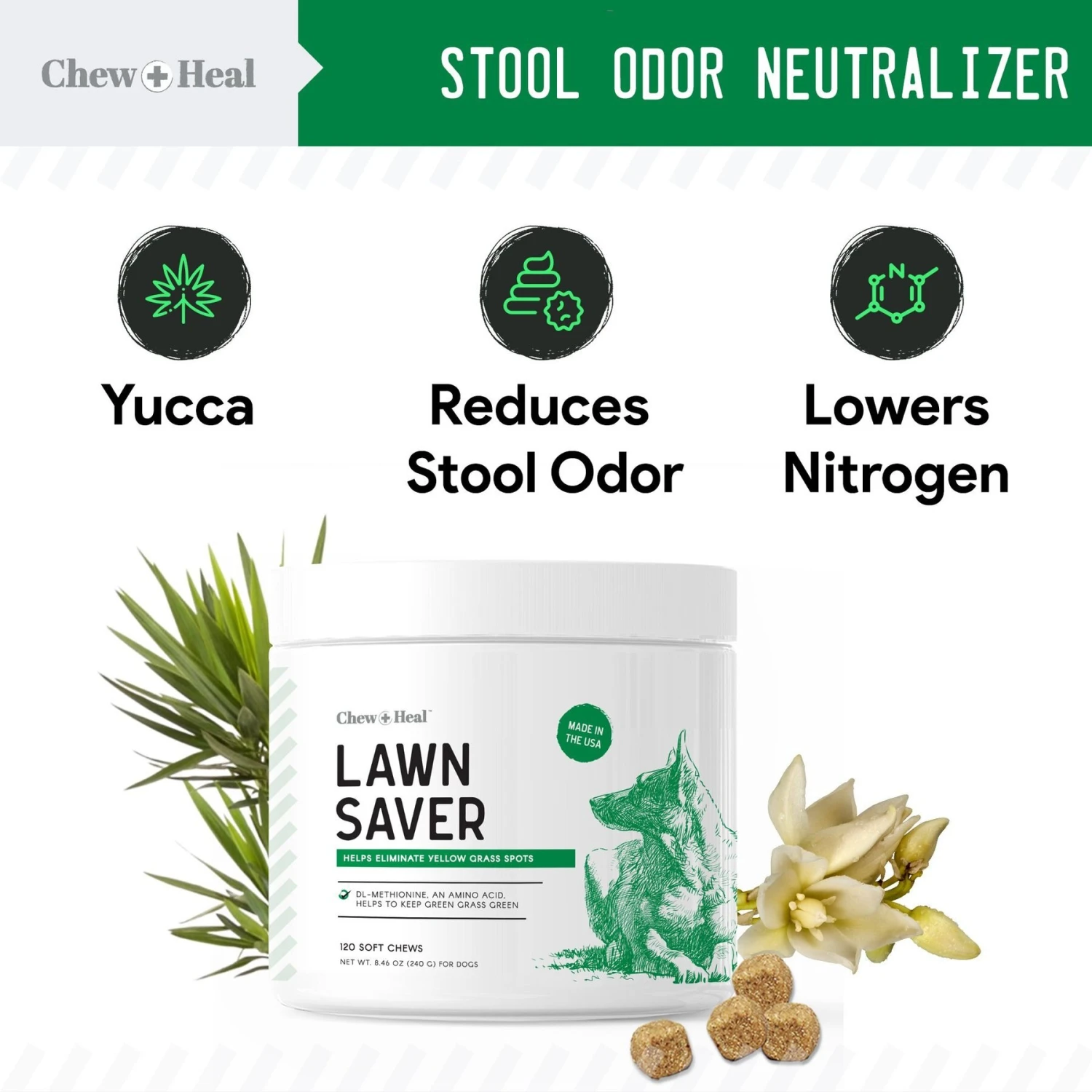 Chew + Heal Lawn Savor Soft Chew Lawn Protection Supplement For Dogs 5 Chew + Heal Lawn Savor Soft Chew Lawn Protection Supplement For Dogs - Image 5