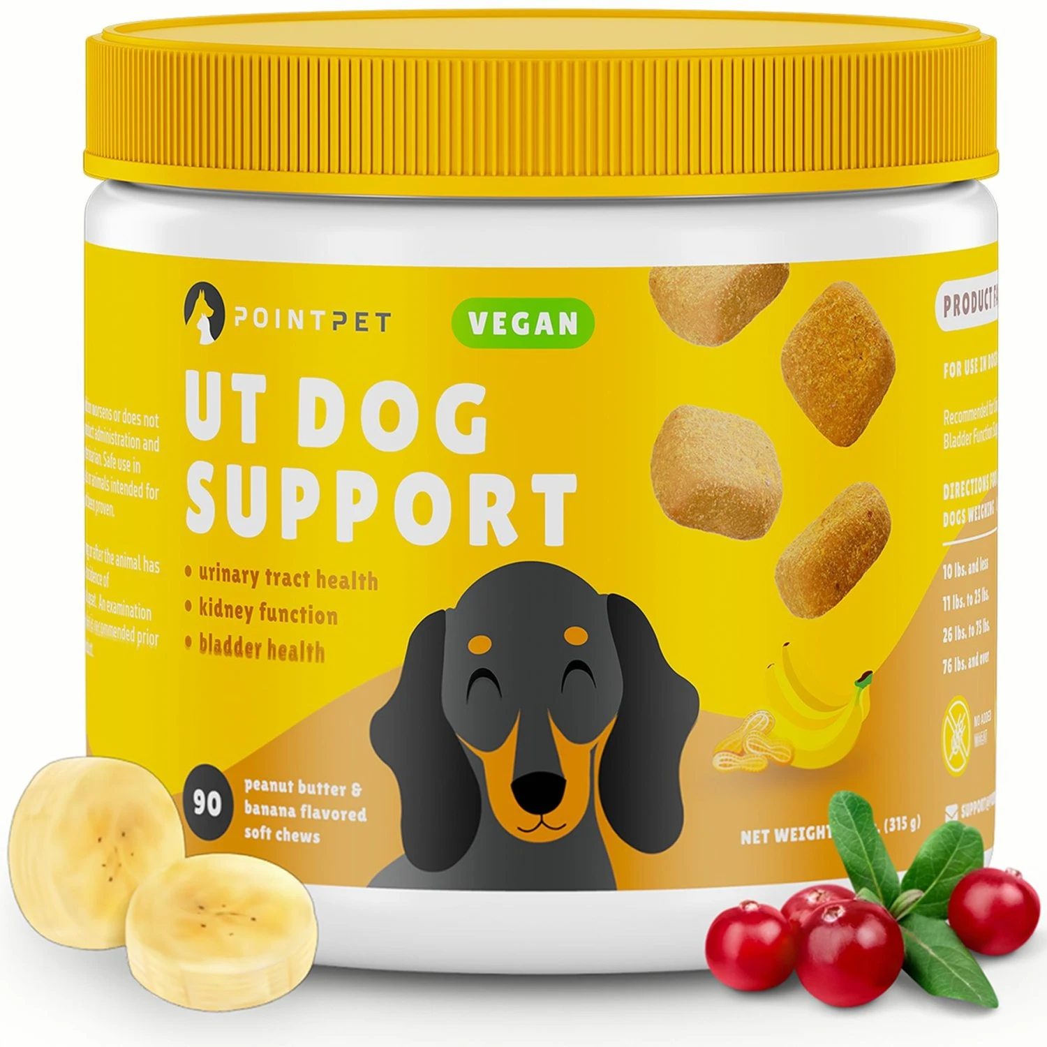 PointPet Vegan UT Support Banana & Peanut Butter Flavored Dog Soft Chews Supplement, 90 Count 1 PointPet Vegan UT Support Banana & Peanut Butter Flavored Dog Soft Chews Supplement, 90 Count