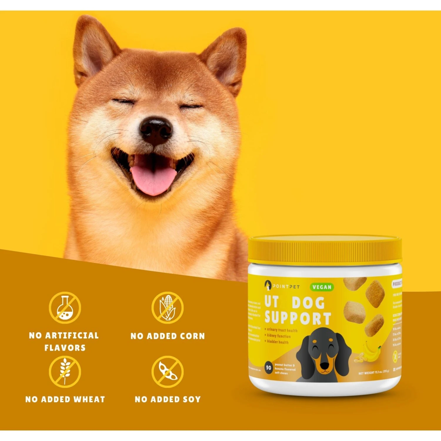 PointPet Vegan UT Support Banana & Peanut Butter Flavored Dog Soft Chews Supplement, 90 Count 5 PointPet Vegan UT Support Banana & Peanut Butter Flavored Dog Soft Chews Supplement, 90 Count - Image 5