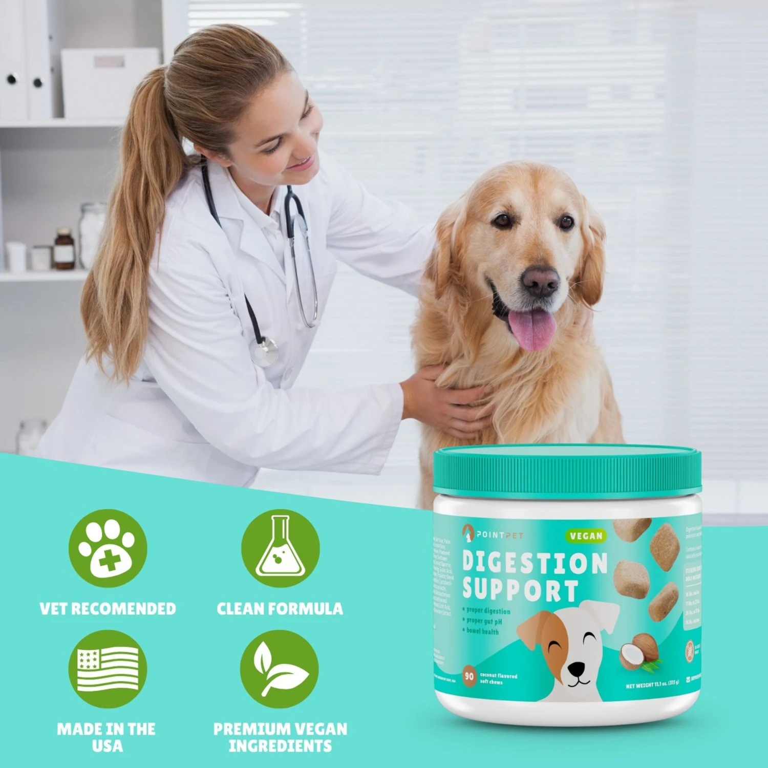 PointPet Vegan Digestive Support Coconut Flavored Dog Soft Chews Supplement, 90 Count 3 PointPet Vegan Digestive Support Coconut Flavored Dog Soft Chews Supplement, 90 Count - Image 3