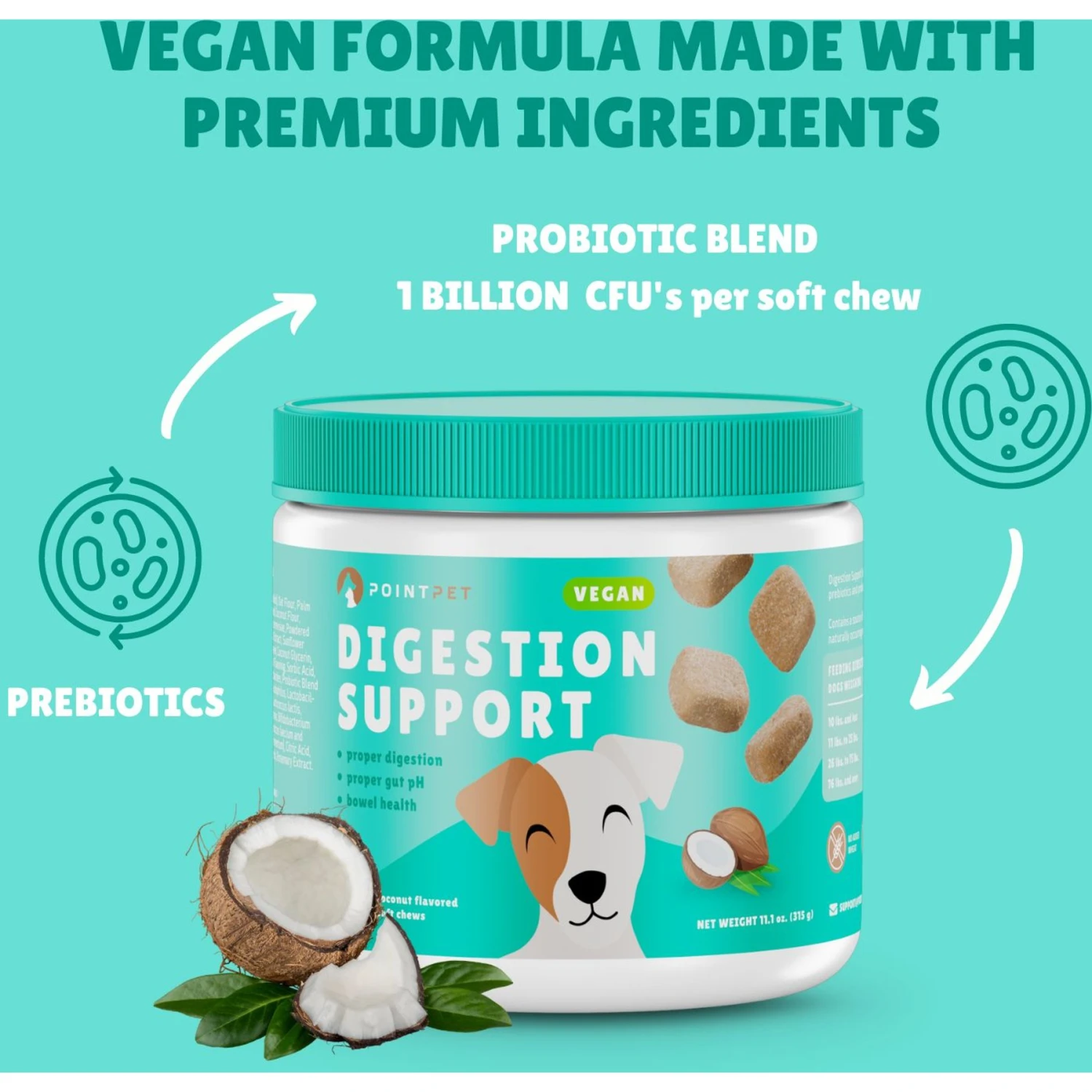 PointPet Vegan Digestive Support Coconut Flavored Dog Soft Chews Supplement, 90 Count 5 PointPet Vegan Digestive Support Coconut Flavored Dog Soft Chews Supplement, 90 Count - Image 5