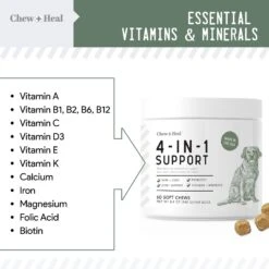 Chew + Heal 4-IN-1 Support Chews Dog Vitamin Supplement & Chew + Heal Omega Skin + Coat Chews Dog Vitamin Supplement, 120 Count 13 Chew + Heal 4-IN-1 Support Chews Dog Vitamin Supplement & Chew + Heal Omega Skin + Coat Chews Dog Vitamin Supplement, 120 Count -Pet Wellness 542726 PT4. AC SS1800 V1657659025