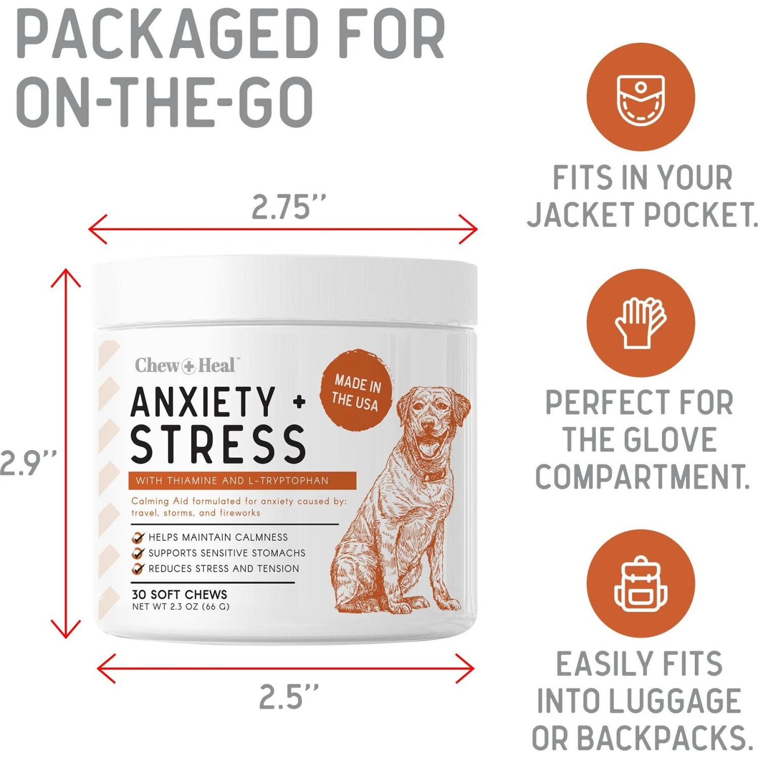 Chew + Heal Travel-Sized Anxiety & Stress Chews Supplement For Dogs 3 Chew + Heal Travel-Sized Anxiety & Stress Chews Supplement For Dogs - Image 3