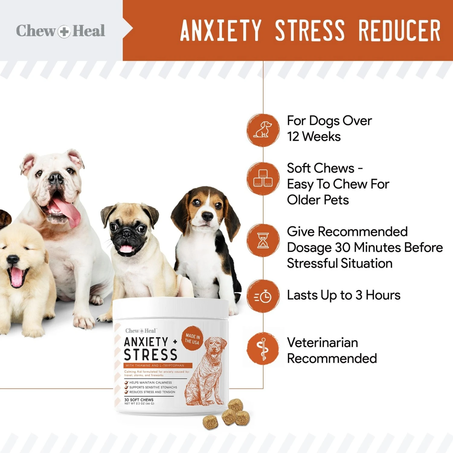 Chew + Heal Travel-Sized Anxiety & Stress Chews Supplement For Dogs 8 Chew + Heal Travel-Sized Anxiety & Stress Chews Supplement For Dogs - Image 8