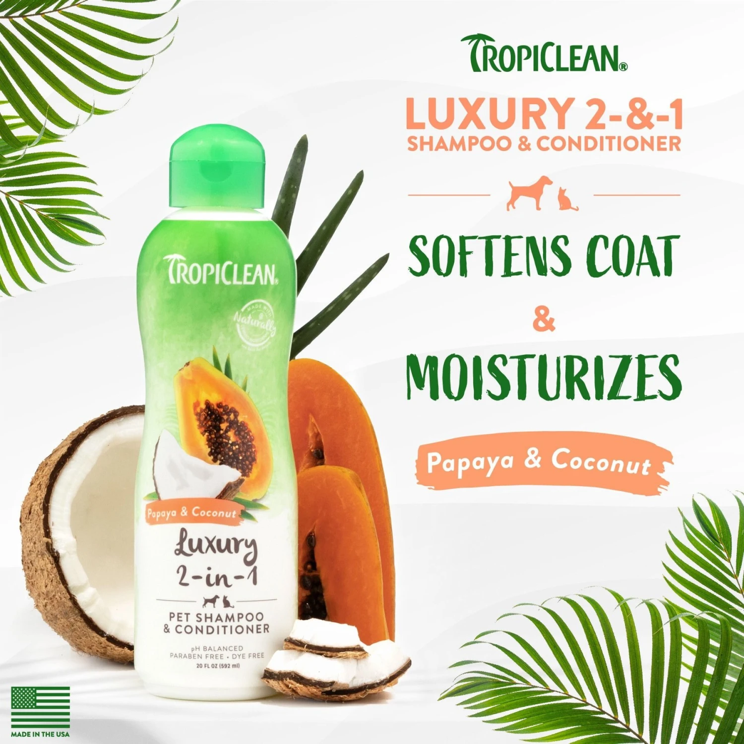 TropiClean Luxury 2 In 1 Papaya & Coconut Pet Shampoo & Conditioner 2 TropiClean Luxury 2 In 1 Papaya & Coconut Pet Shampoo & Conditioner - Image 2