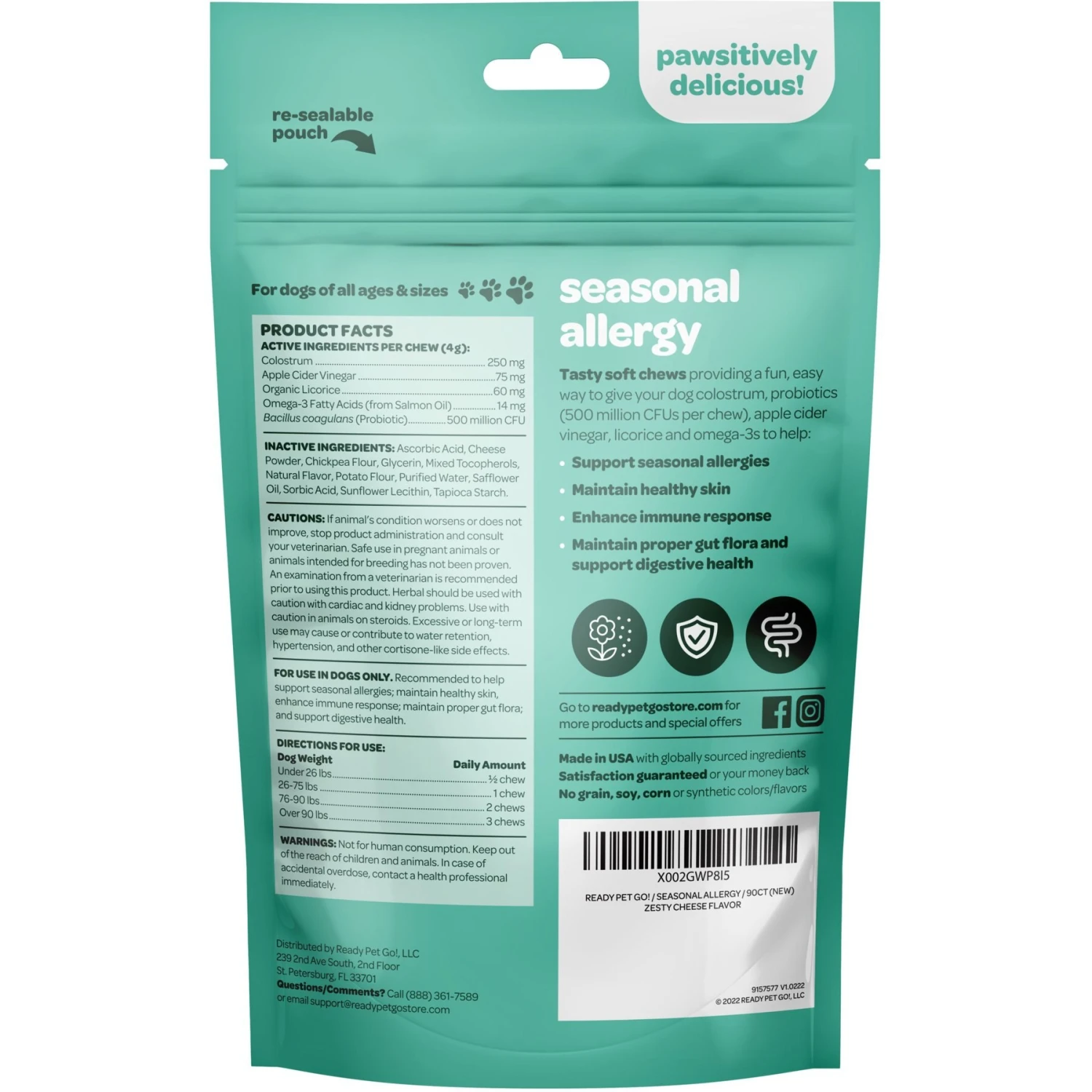 Ready Pet Go Seasonal Allergy Dog Supplement, 90 Count 2 Ready Pet Go Seasonal Allergy Dog Supplement, 90 Count - Image 2