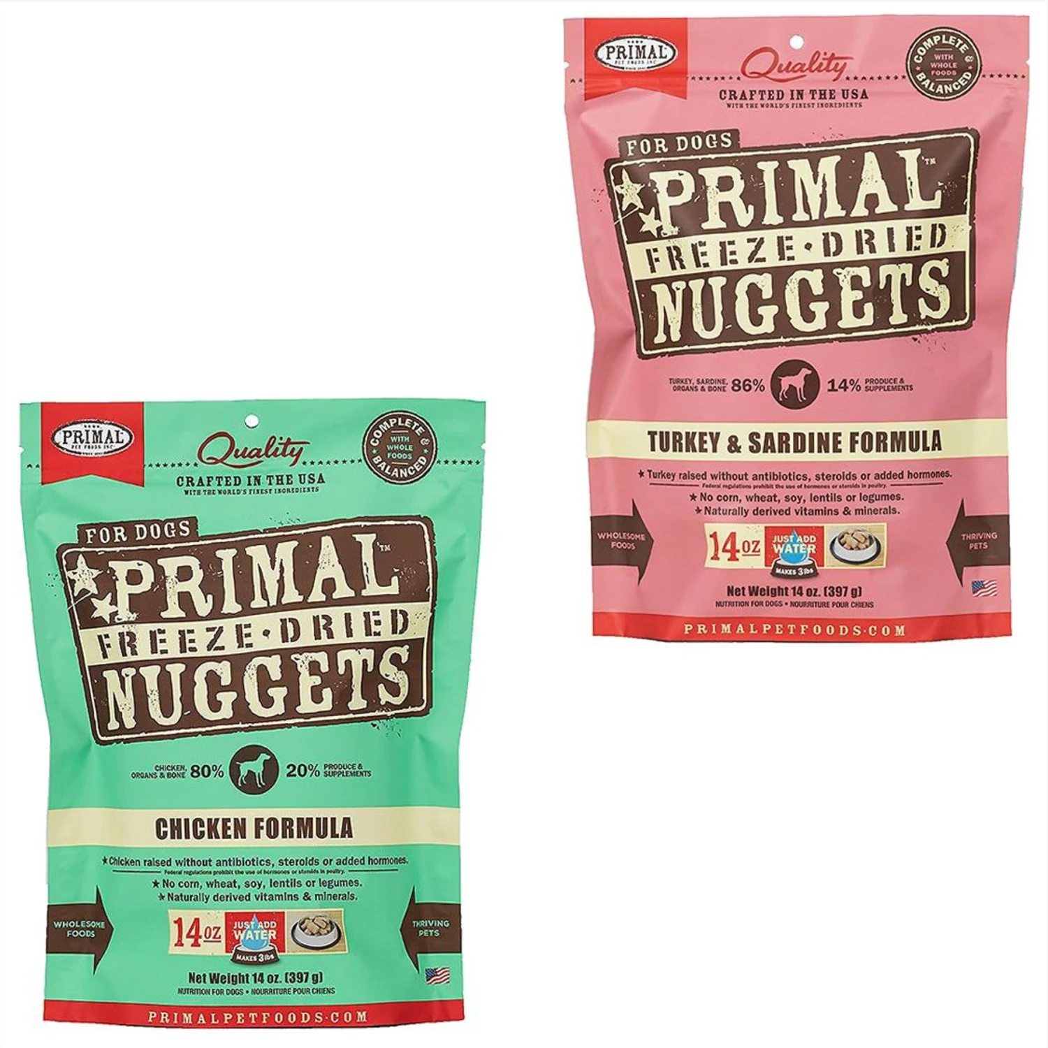 Primal Chicken Formula Nuggets Grain-Free Raw Freeze-Dried Dog Food & Primal Turkey & Sardine Formula Nuggets Grain-Free Raw Freeze-Dried Dog Food 1 Primal Chicken Formula Nuggets Grain-Free Raw Freeze-Dried Dog Food & Primal Turkey & Sardine Formula Nuggets Grain-Free Raw Freeze-Dried Dog Food