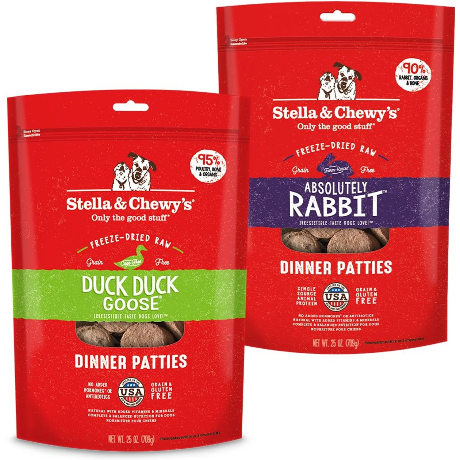 Stella & Chewy's Duck Duck Goose Dinner Patties Freeze-Dried Raw Dog Food & Stella & Chewy's Absolutely Rabbit Dinner Patties Freeze-Dried Raw Dog Food 1 Stella & Chewy's Duck Duck Goose Dinner Patties Freeze-Dried Raw Dog Food & Stella & Chewy's Absolutely Rabbit Dinner Patties Freeze-Dried Raw Dog Food