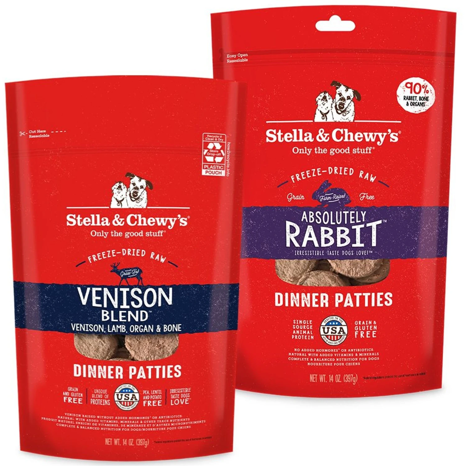 Stella & Chewy's Venison Blend Dinner Patties Freeze-Dried Raw Dog Food & Stella & Chewy's Absolutely Rabbit Dinner Patties Freeze-Dried Raw Dog Food 1 Stella & Chewy's Venison Blend Dinner Patties Freeze-Dried Raw Dog Food & Stella & Chewy's Absolutely Rabbit Dinner Patties Freeze-Dried Raw Dog Food