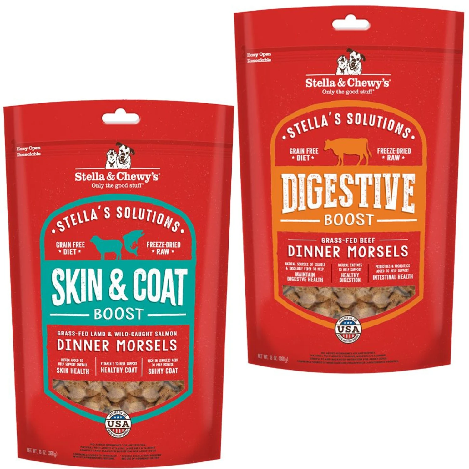 Stella & Chewy's Stella's Solutions Skin & Coat Boost Freeze-Dried Raw Grass-Fed Lamb & Wild-Caught Salmon Dinner Morsels Dog Food & Stella & Chewy's Stella's Solutions Digestive Boost Freeze-Dried Raw Grass-Fed Beef Dinner Morsels Dog Food 1 Stella & Chewy's Stella's Solutions Skin & Coat Boost Freeze-Dried Raw Grass-Fed Lamb & Wild-Caught Salmon Dinner Morsels Dog Food & Stella & Chewy's Stella's Solutions Digestive Boost Freeze-Dried Raw Grass-Fed Beef Dinner Morsels Dog Food