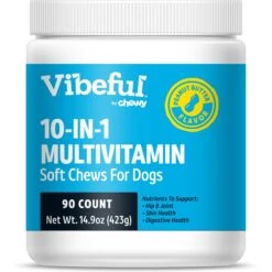 Vibeful 10-in-1 Multivitamin Bites Peanut Butter Flavored Soft Chews Multivitamin For Dogs