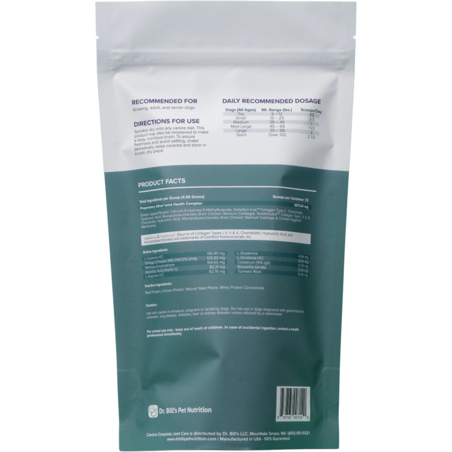 Dr. Bill's Pet Nutrition Canine Complete Joint Care Advanced Hip & Joint Care Powder Supplement For Dogs, 340-gm Pouch 8 Dr. Bill's Pet Nutrition Canine Complete Joint Care Advanced Hip & Joint Care Powder Supplement For Dogs, 340-gm Pouch - Image 8