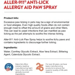 NaturVet Aller-911 Allergy Aid Anti-Lick Paw Plus Aloe Vera Dog & Cat Spray -Pet Wellness 60290 PT6. AC SS1800 V1698696910