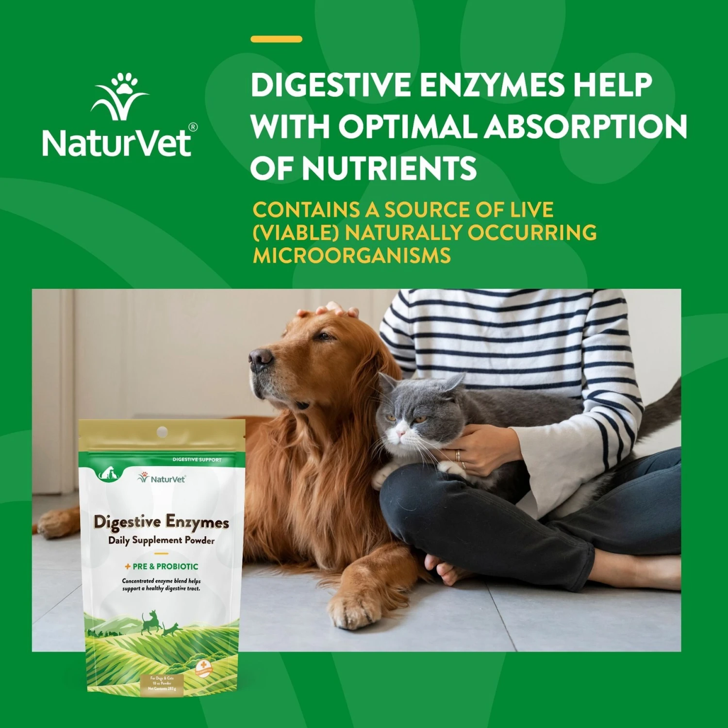 NaturVet Digestive Enzymes Plus Pre & Probiotic Powder Digestive Supplement For Cats & Dogs 4 NaturVet Digestive Enzymes Plus Pre & Probiotic Powder Digestive Supplement For Cats & Dogs - Image 4